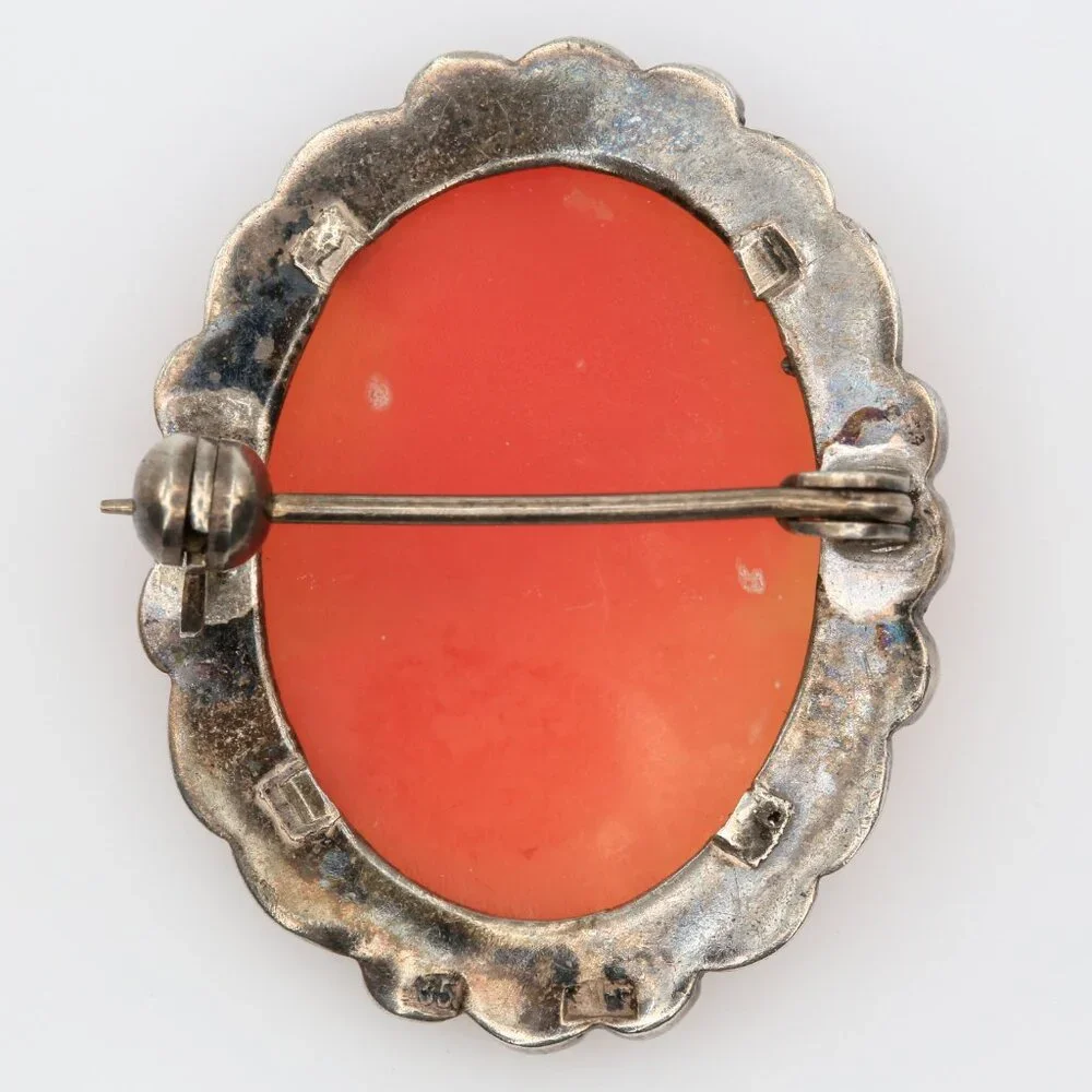 Vintage Lovely Lady‎ with Necklace Cameo Brooch Marcasites in 935 Silver 1940s